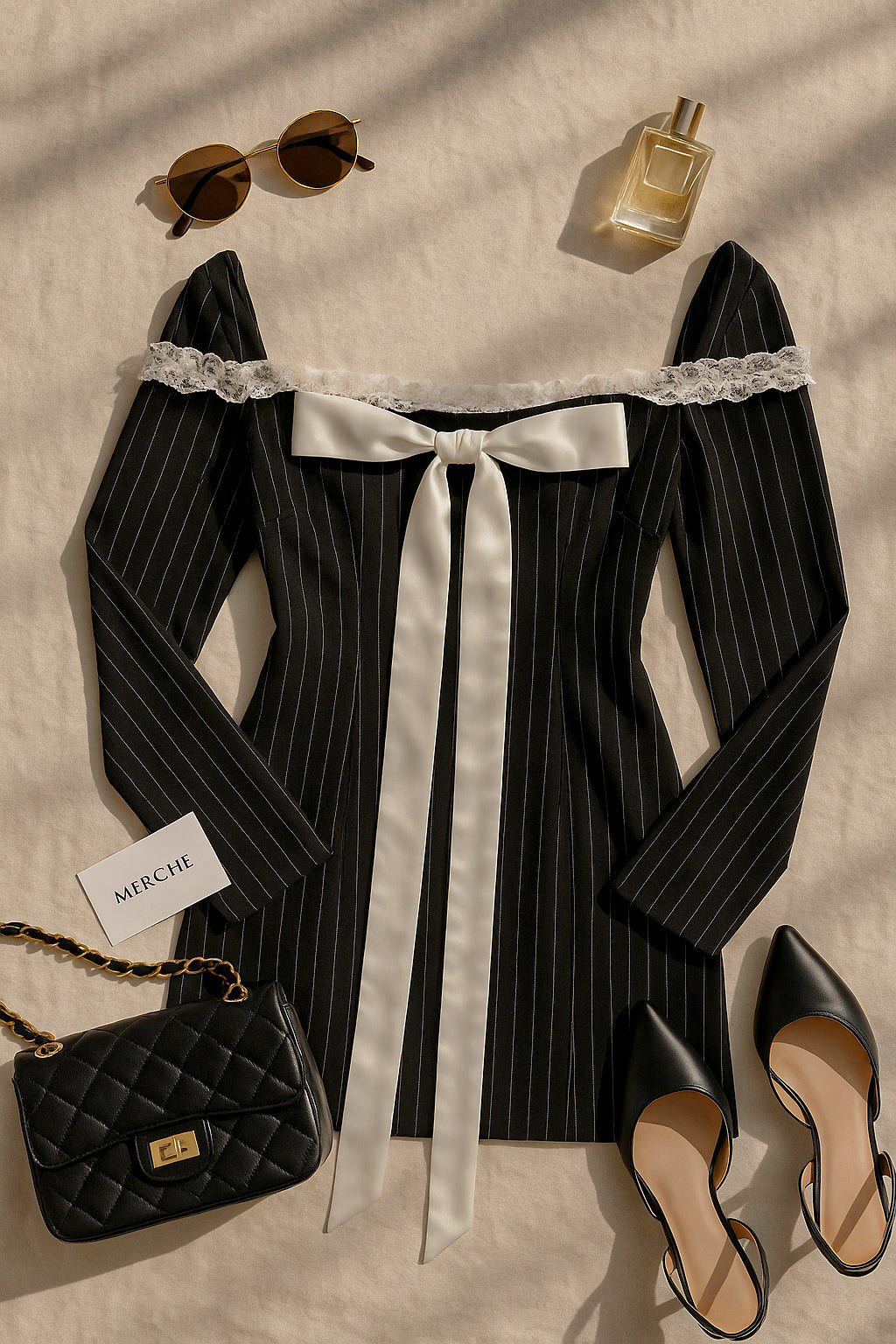 DECADE CLASSIC STRIPED BLACK LUXE DRESS