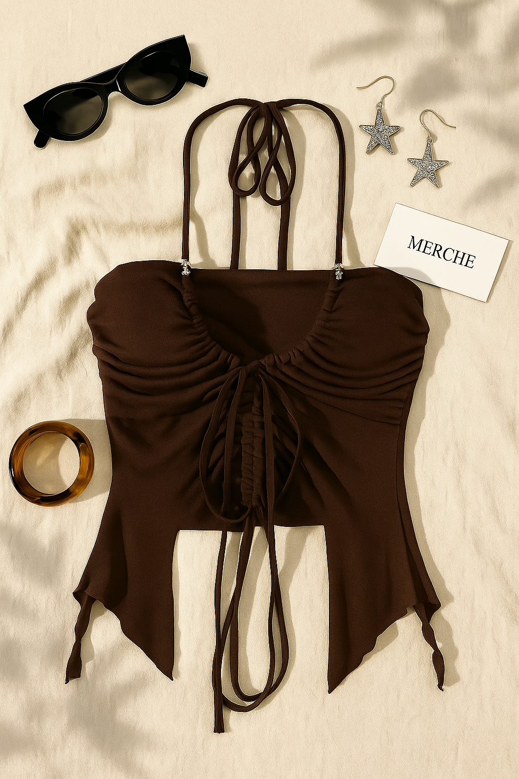 MYSTIC HOUR DEEP BROWN TIE-UP HALTERNECK TOP
