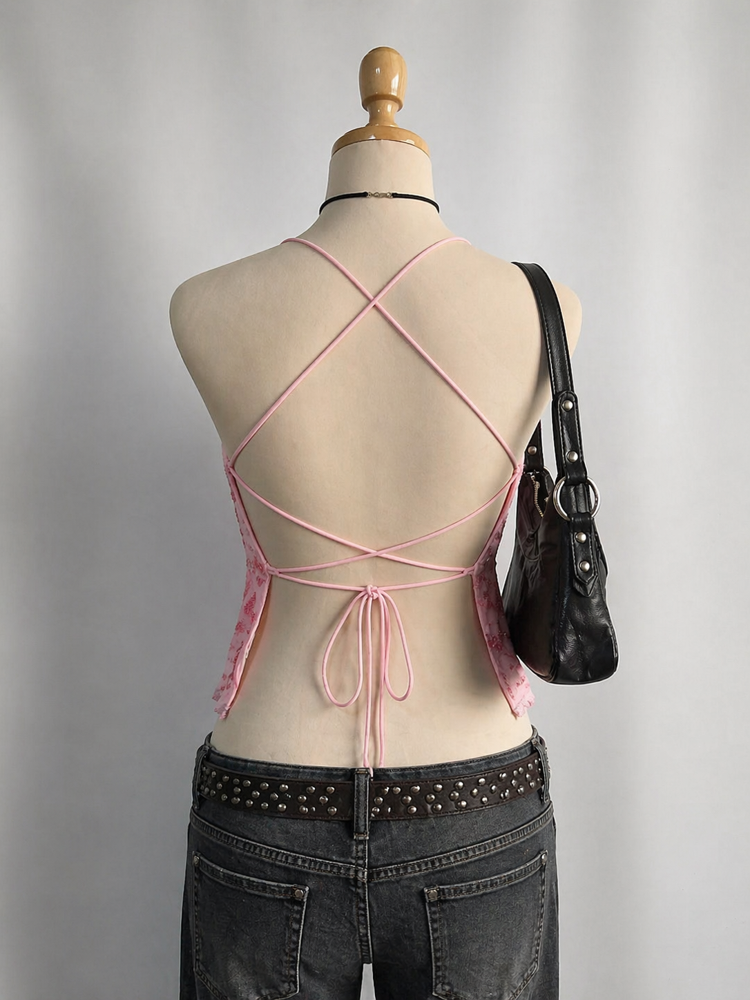 SHOTS ON ME EMBROIDERED BALLET PINK CROSSBACK TOP