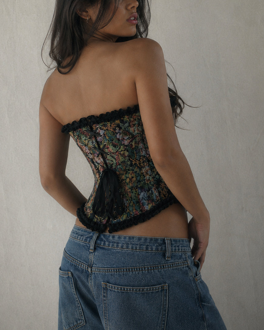 LEGALLY YOURS FLORAL BLACK JACQUARD CORSET