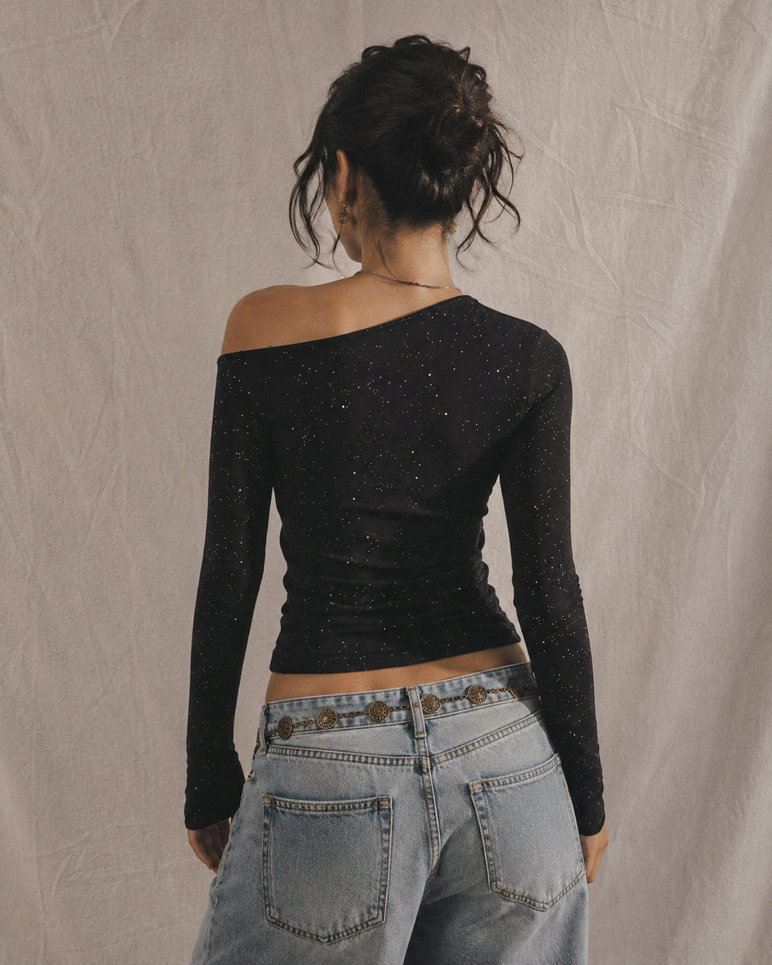 ANOTHER GALAXY SHIMMER OFF-SHOULDER TOP