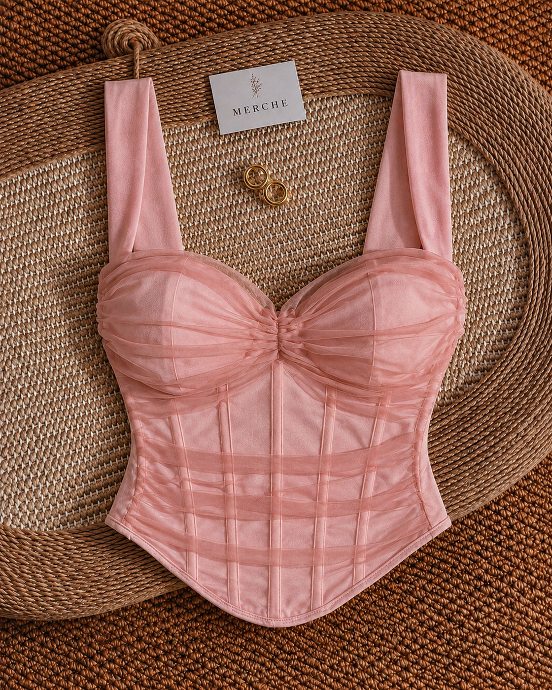 YOUR EX CALLED PADDED MESH OVERLAY BONING DETAIL CORSET