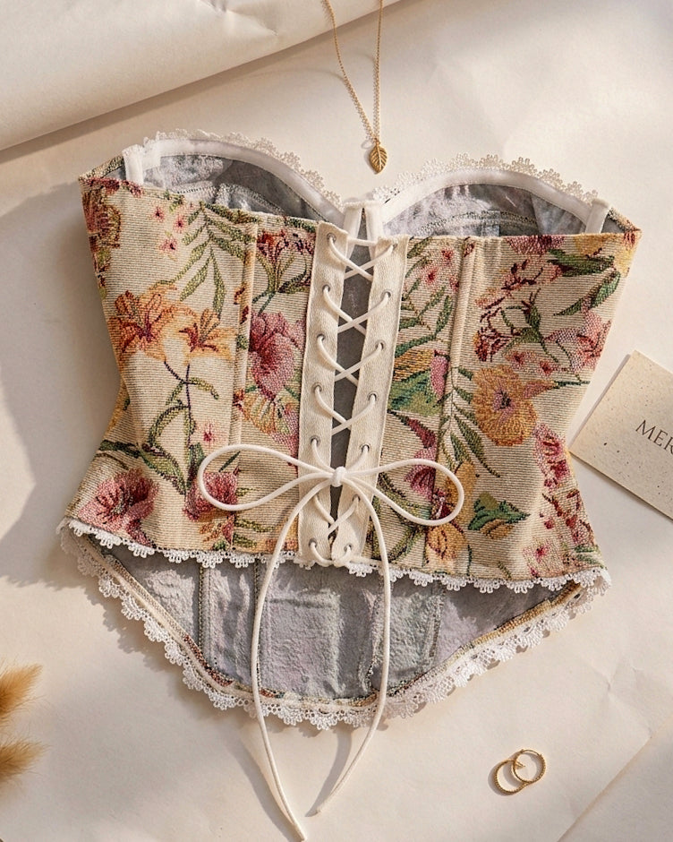 NOT TODAY SATAN FLORAL LACEY JACQUARD CORSET