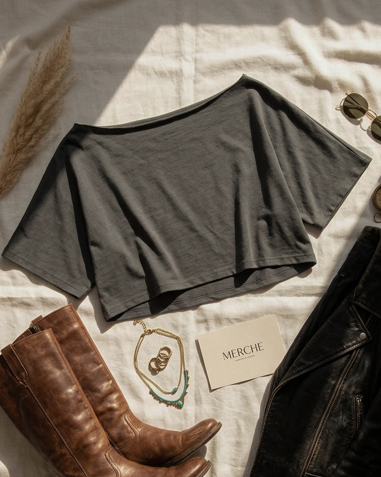 CHILL SIREN OFF-SHOULDER GREY LUXE TOP