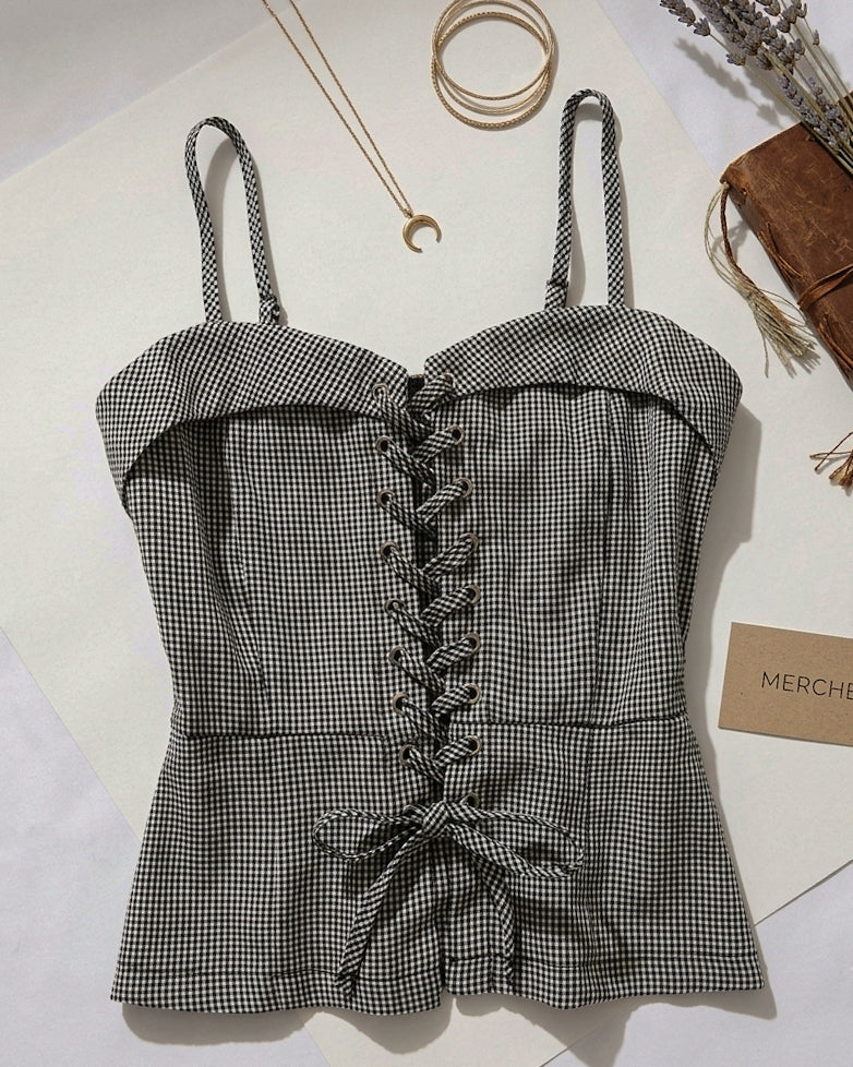 SMALL TALK CHECKS TIE-UP CAMI TOP