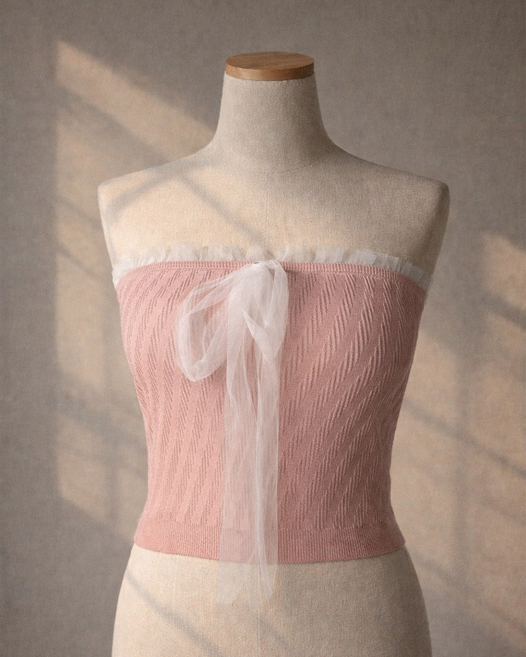 IN A DREAM MESH DETAIL PINK BANDEAU TOP