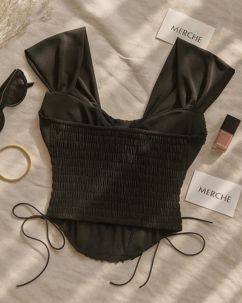 SUGARPLUM APPLIQUE PADDED BLACK CAMI TOP