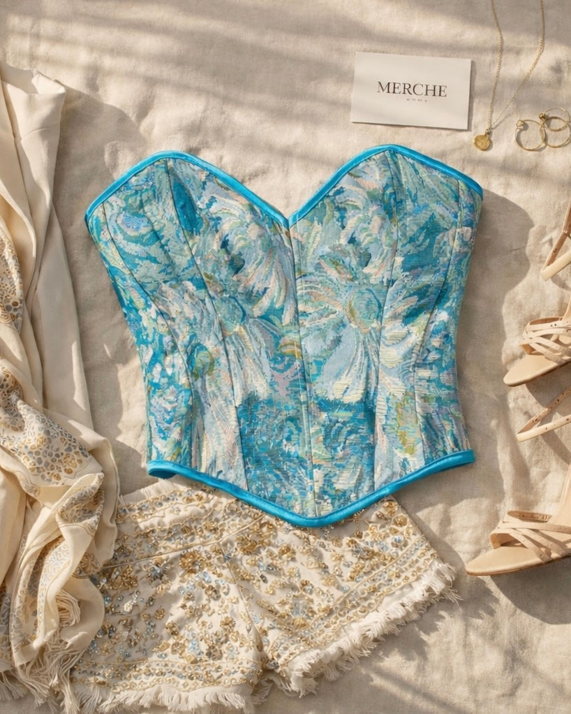 ITALIAN MOON BLUE JACQUARD CORSET