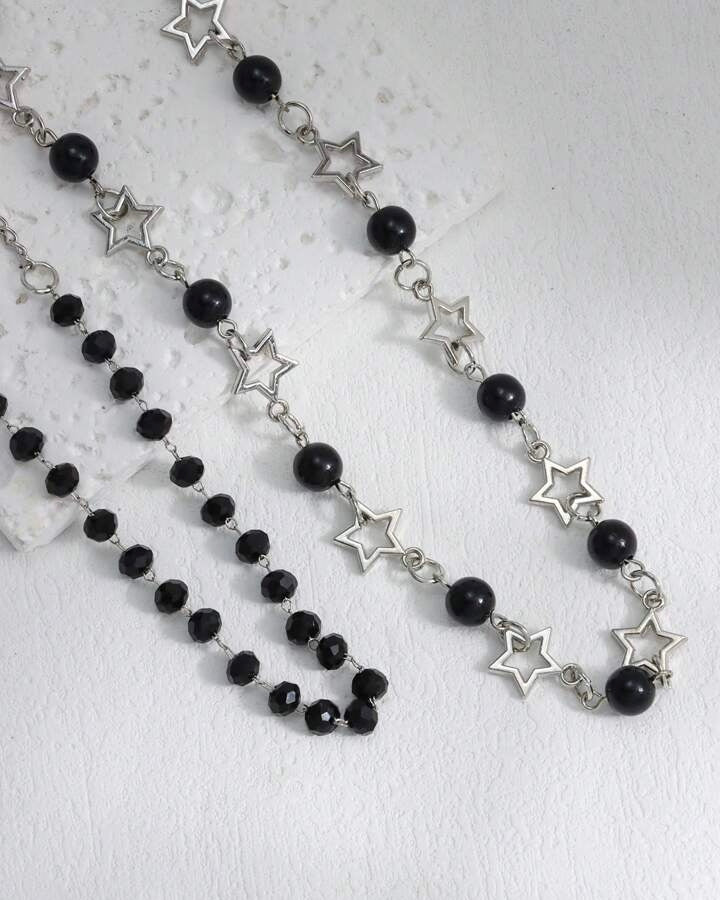NOT JULIET BLACK BEADED LAYERED NECKLACE