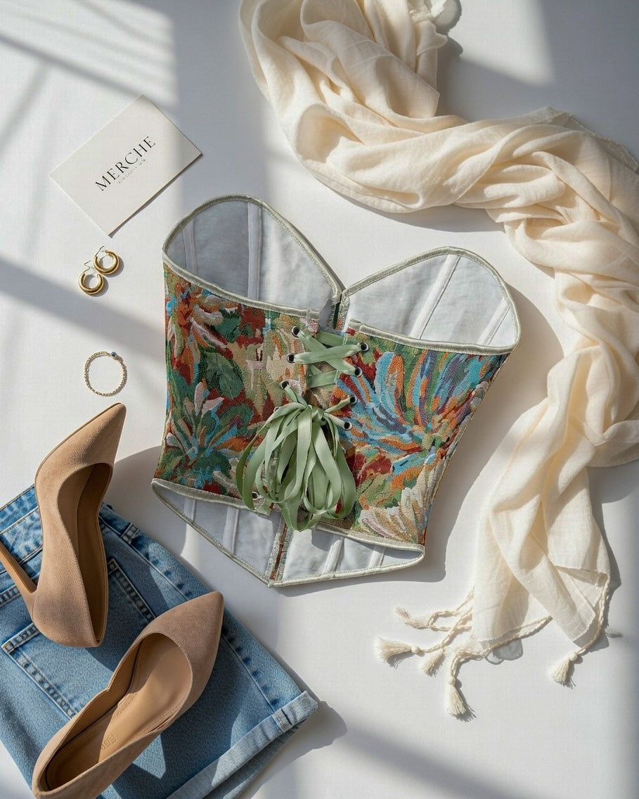 ITALIAN MOON WATERCOLOUR JACQUARD CORSET