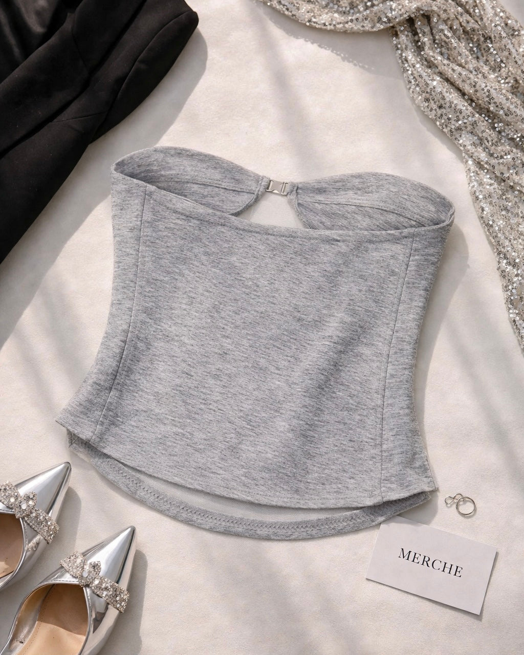 BEST CHAPTER YET GREY BUSTIER TOP