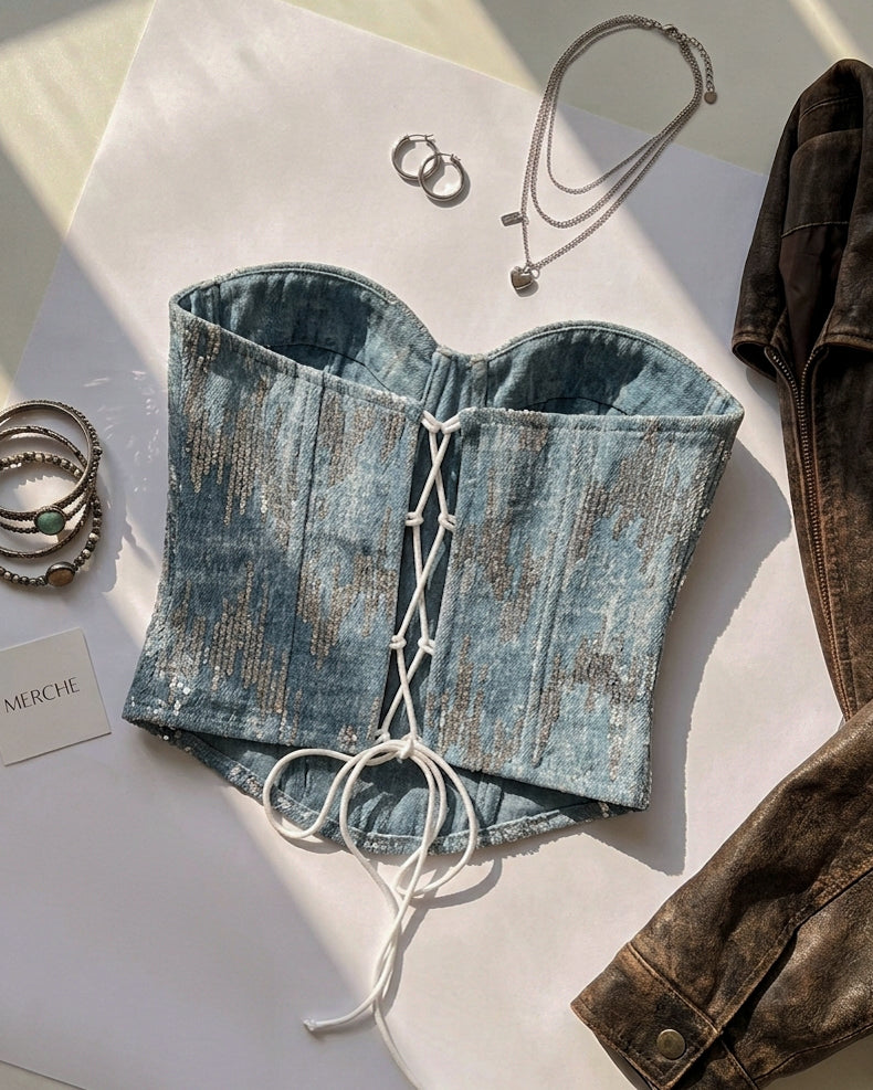STARDOM SUITS ME SEQUIN EMBELLISHED CORSET