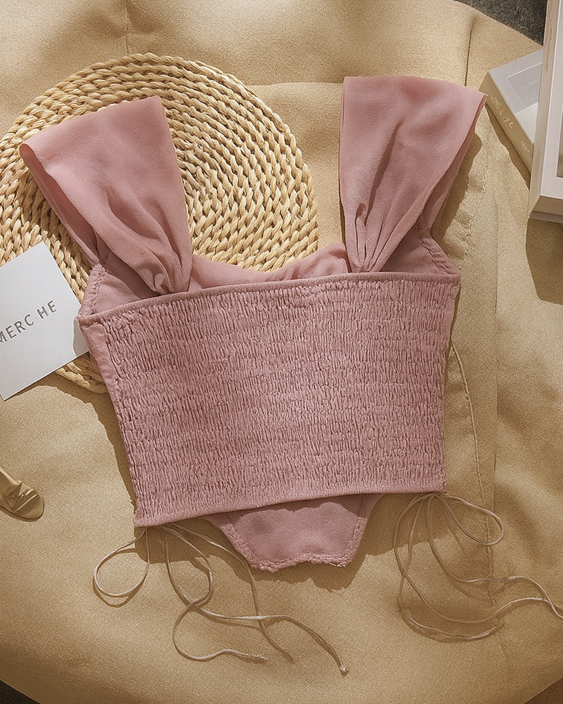 SUGARPLUM APPLIQUE PEACH MESH TOP