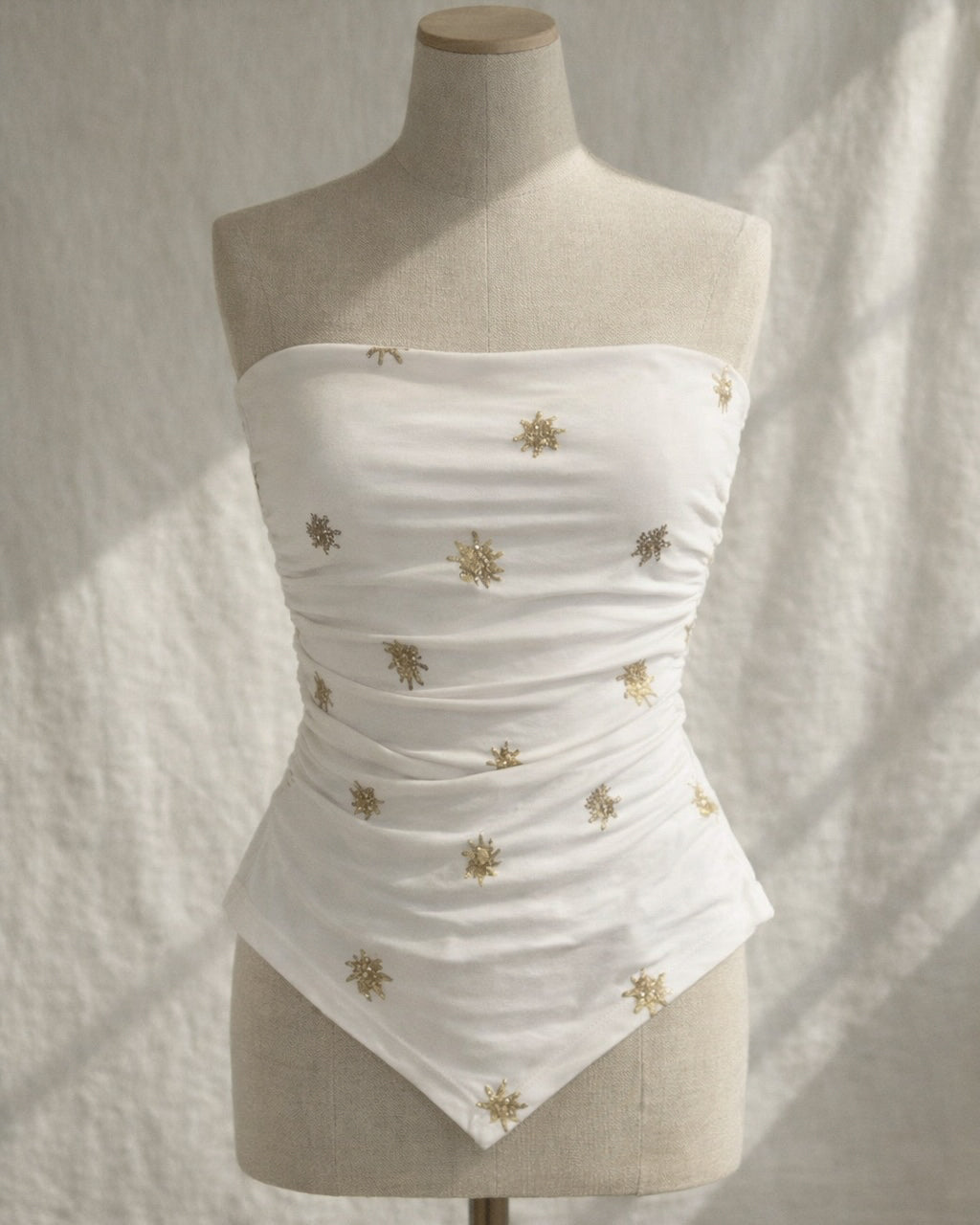 CANYON SOUL PADDED SEQUIN ASYMMETRICAL WHITE BANDEAU TOP