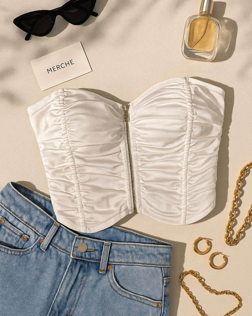 BE A TEASE SATIN ZIPPED BANDEAU TOP