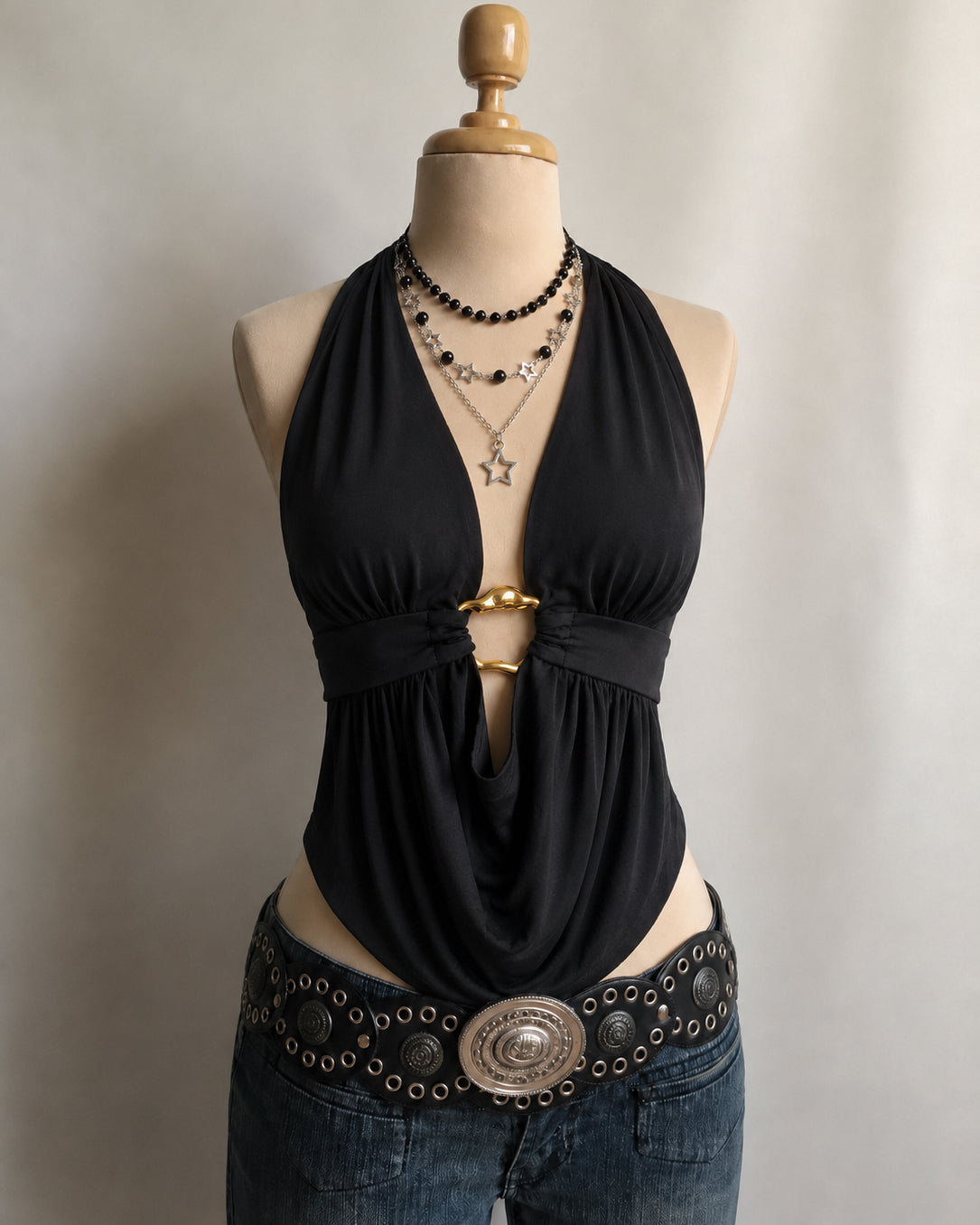 CREW TALK DRAPED BUCKLE TIE-BACK TOP