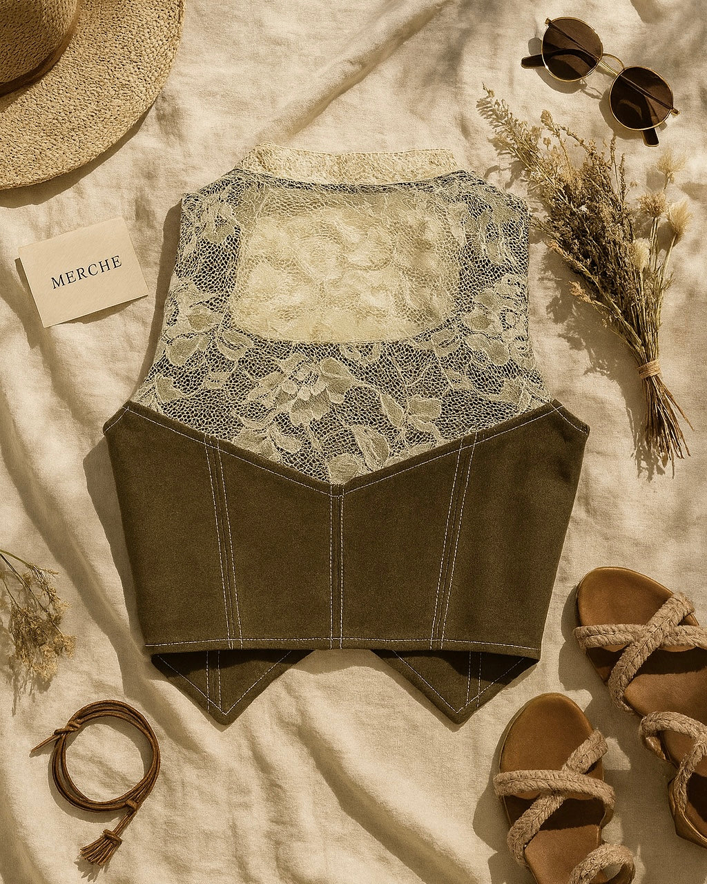 TEXAS QUEEN DENIM LACEY VEST TOP