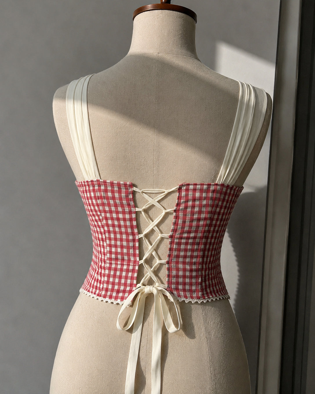 DO ME A FAVOUR GINGHAM LACE TRIM DETAIL CORSET