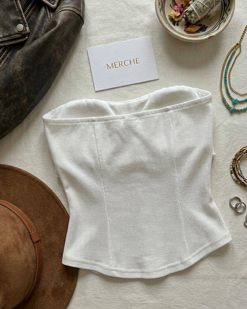 NOT YOUR WHITE PADDED LUXE MESH AND RIBBED BANDEAU TOP