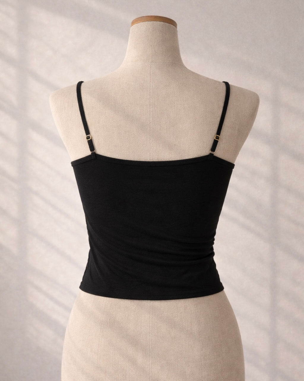 WINGS OF MINE MESH DRAPE BLACK CAMI TOP