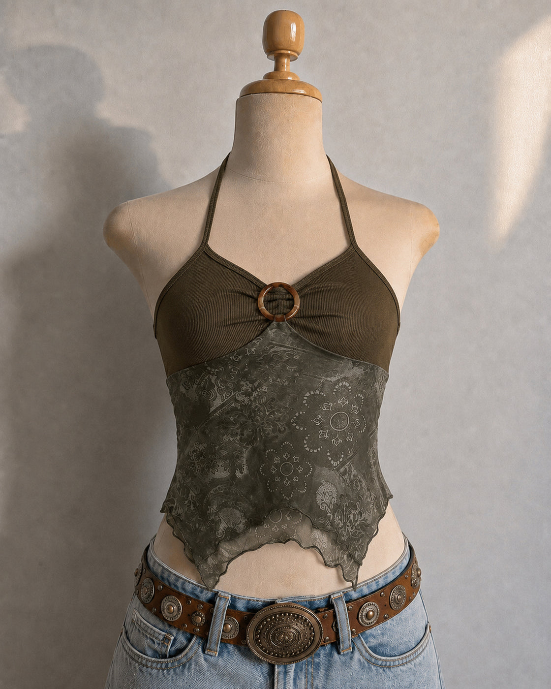 NOMAD DRIFT OLIVE HALTERNECK TOP