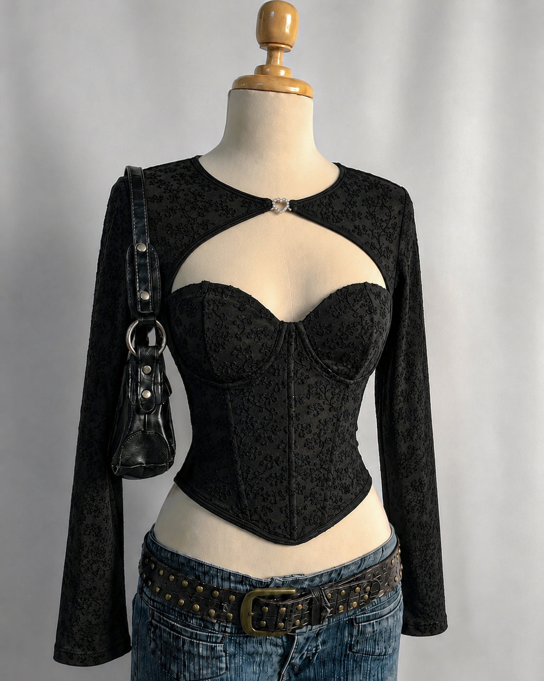 EDITORIAL WORTHY CORSETED EMBELLISHED BLACK TOP