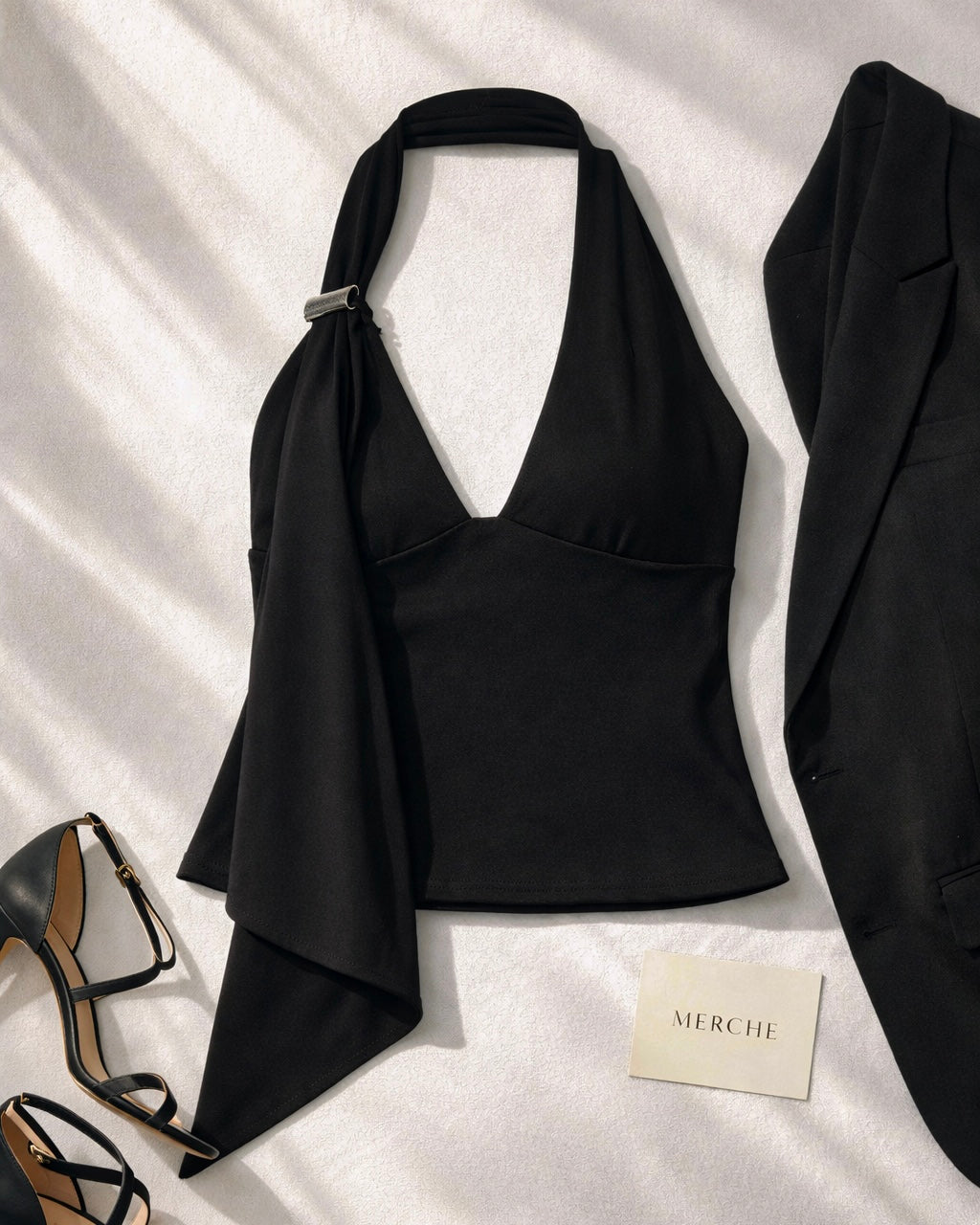 DARK ANGEL METAL CLIP DETAIL HALTERNECK TOP