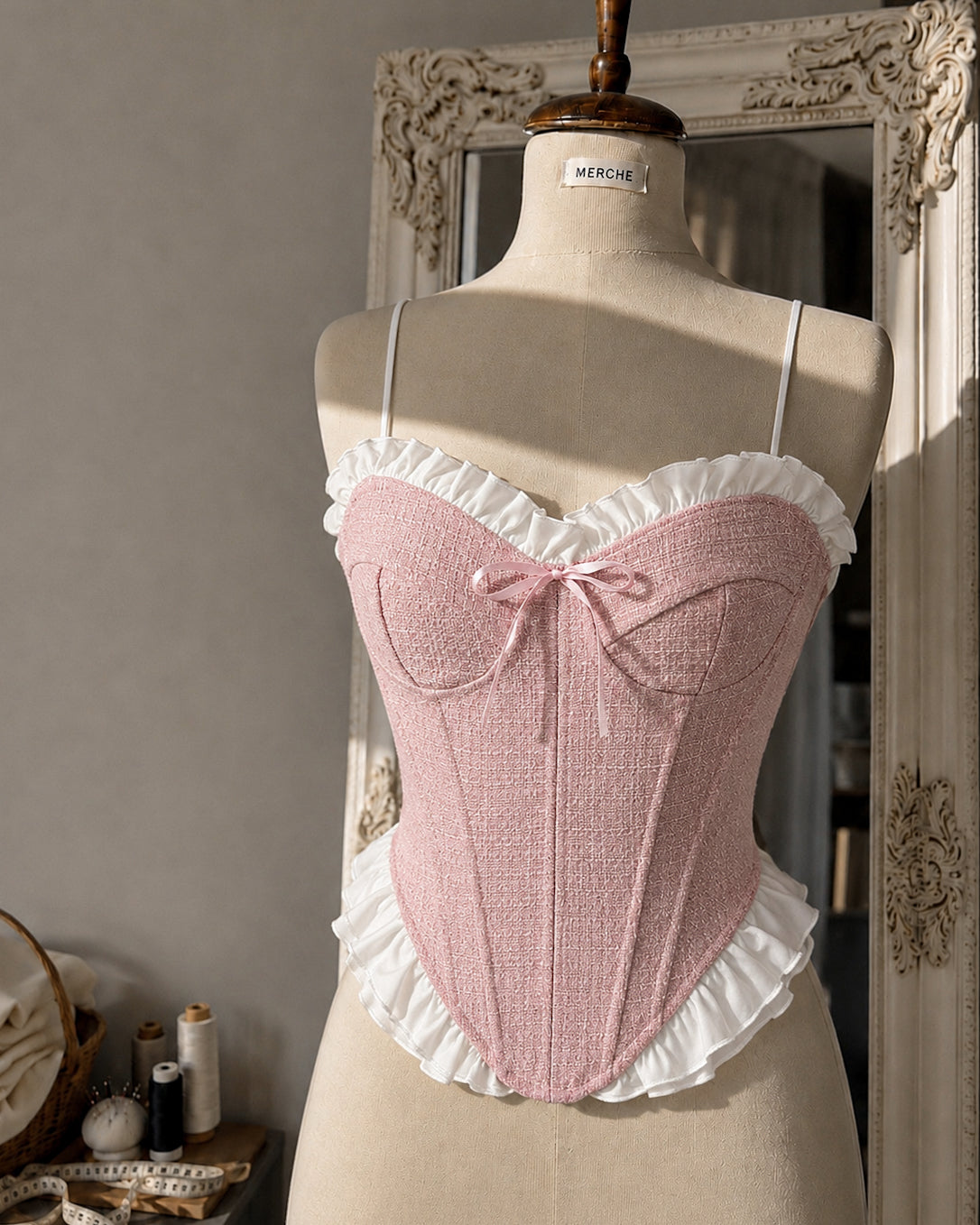 PRETTY WINS TWEED BLUSH BONING CORSET