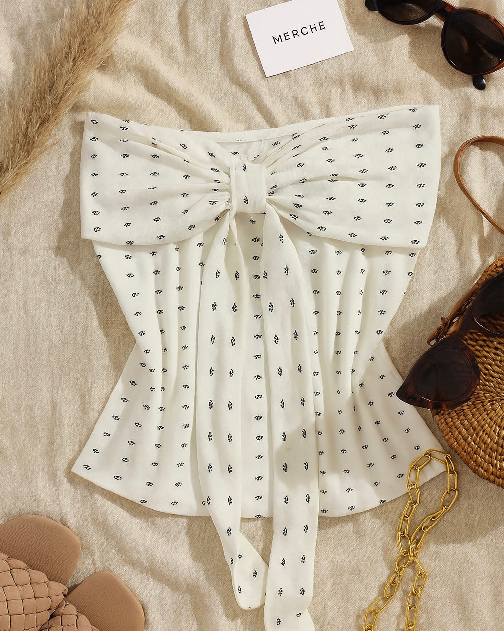 PICNIC CORE PADDED PRINTED WHITE BANDEAU TOP