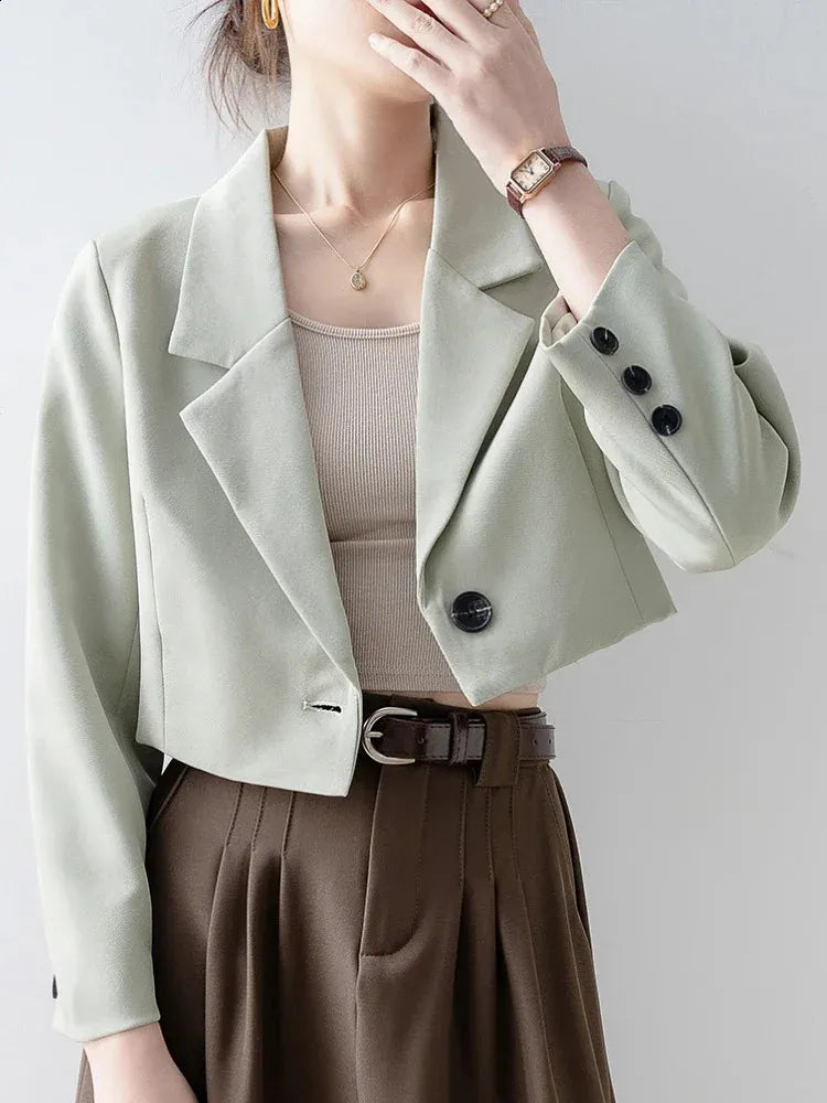 SHE LEADS MINT GREEN CROPPED BLAZER