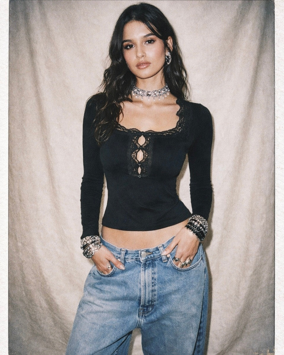 SOUL SISTER LACE DETAIL BLACK TOP