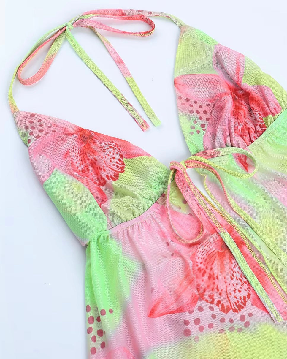 EXOTIC LOUNGE FLORAL HALTERNECK TOP