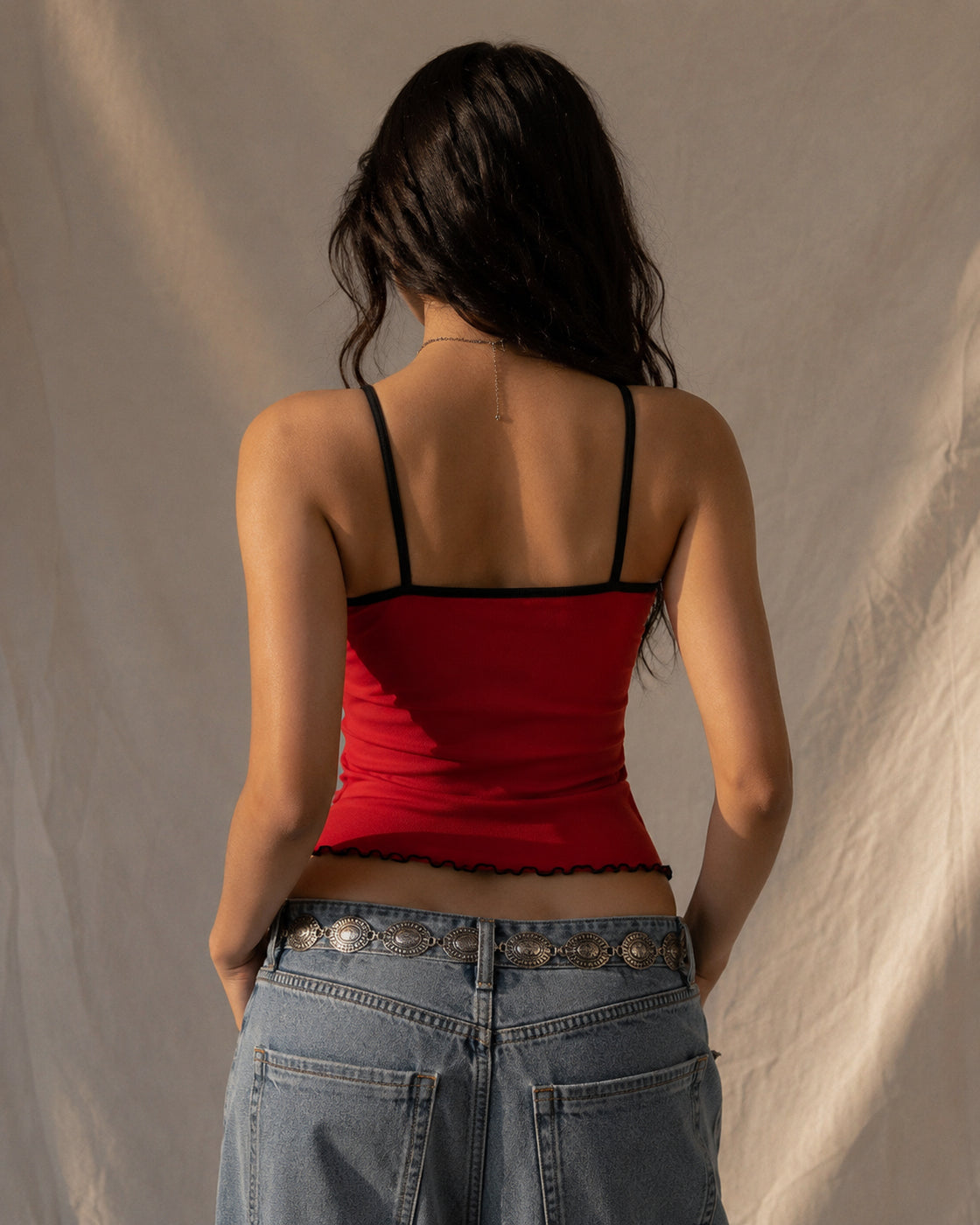 NEVER FRIENDS PADDED RED CAMI TOP