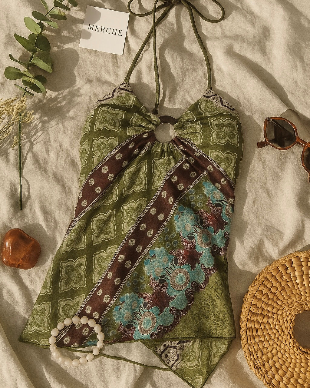 WONDERLAND MUSE PRINTED SCARF HALTERNECK TOP