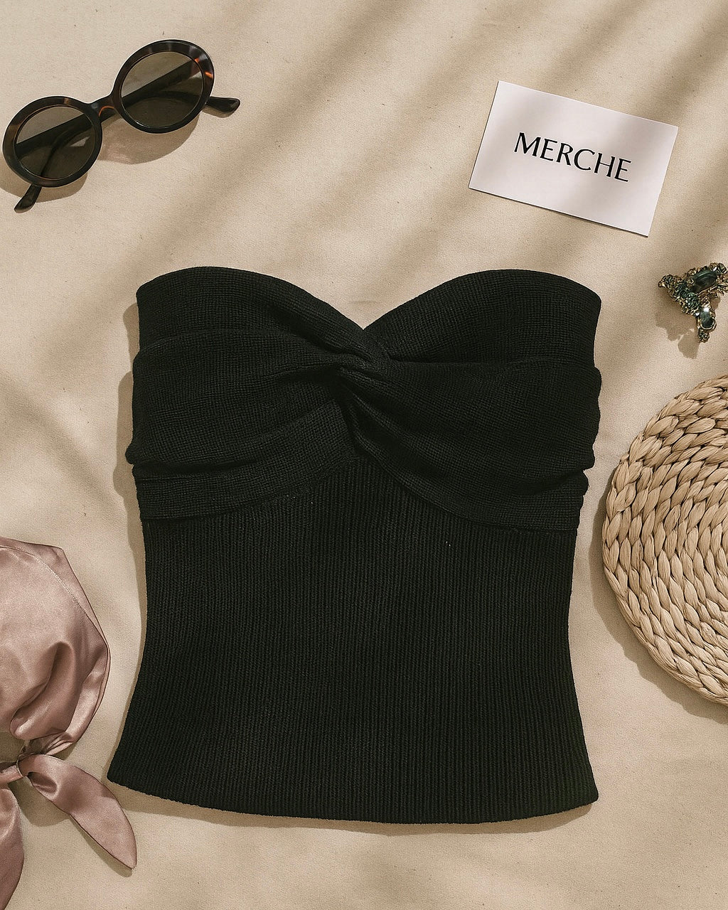 ISLAND INSPIRED BLACK KNITTED BANDEAU TOP