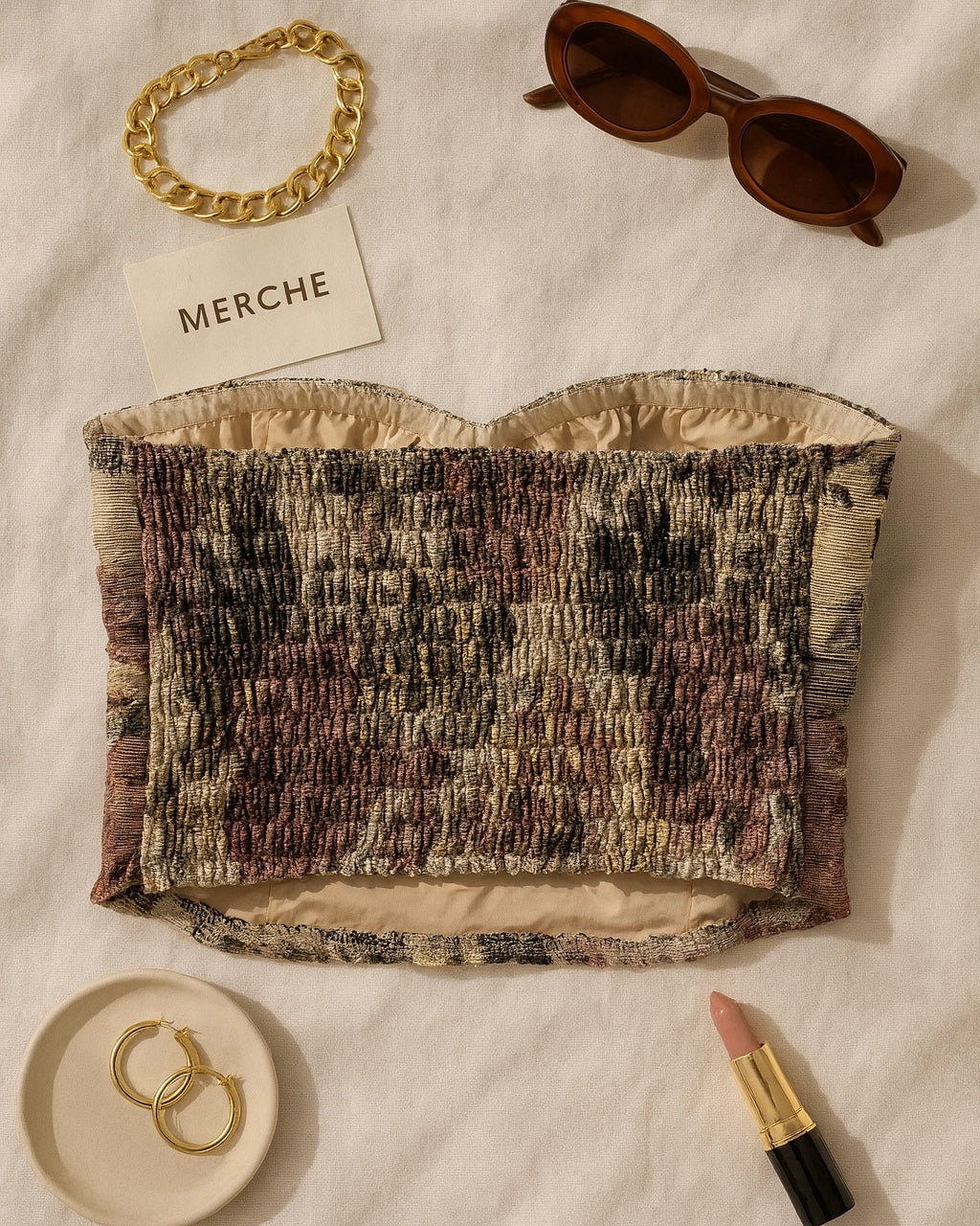 OCTOBER WIND PADDED APRICOT JACQUARD BANDEAU TOP