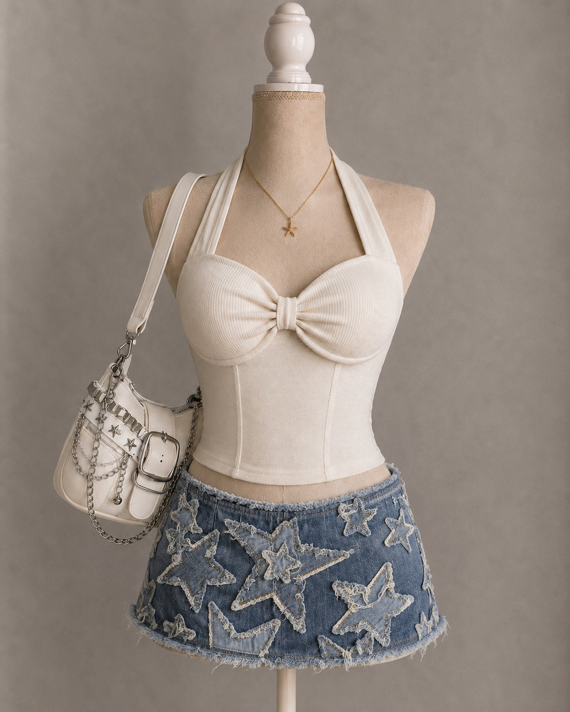 PEOPLE PLEASER PADDED VANILLA HALTERNECK TOP