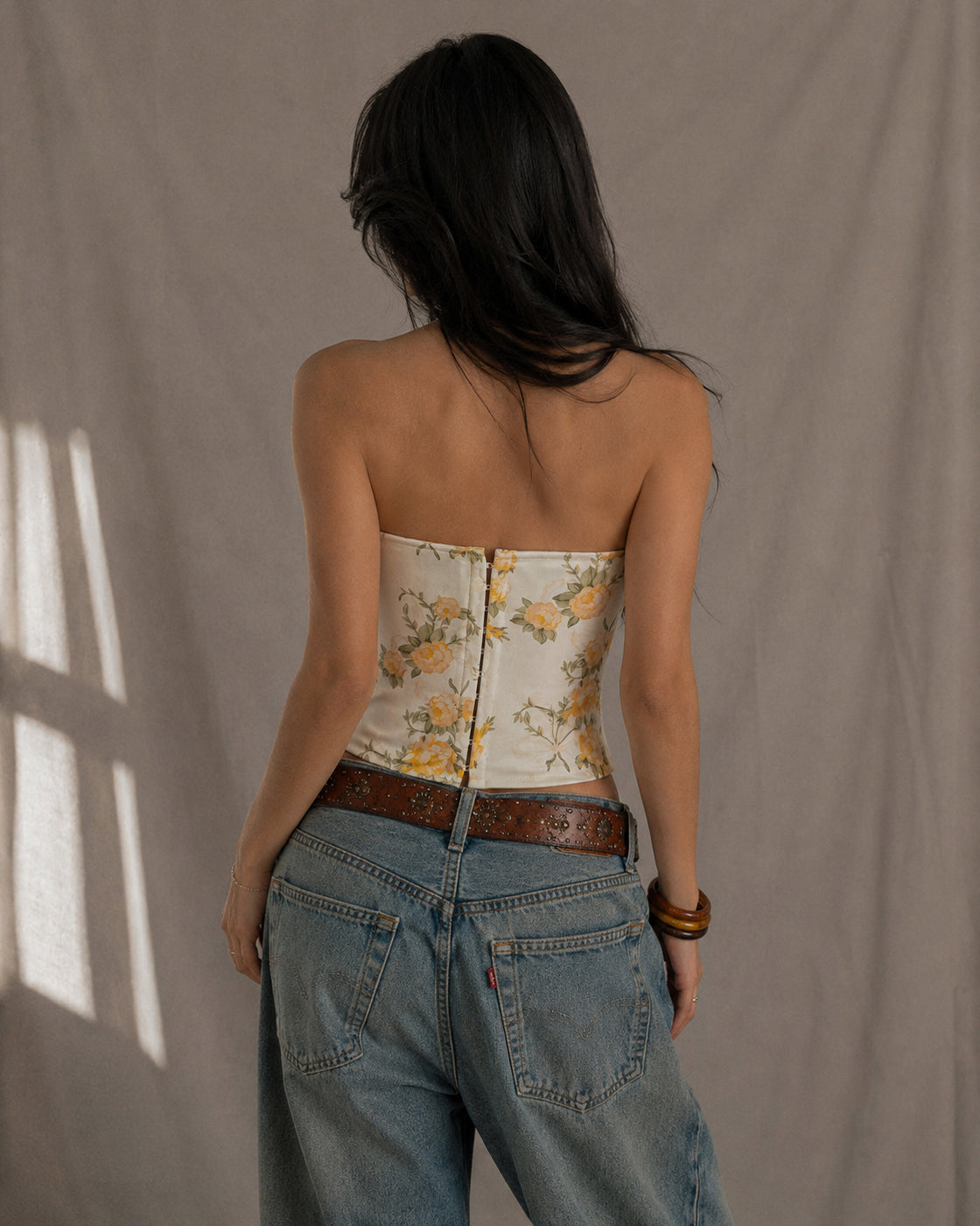 COFFEE OR COCKTAILS BONING DETAIL FLORAL CORSET