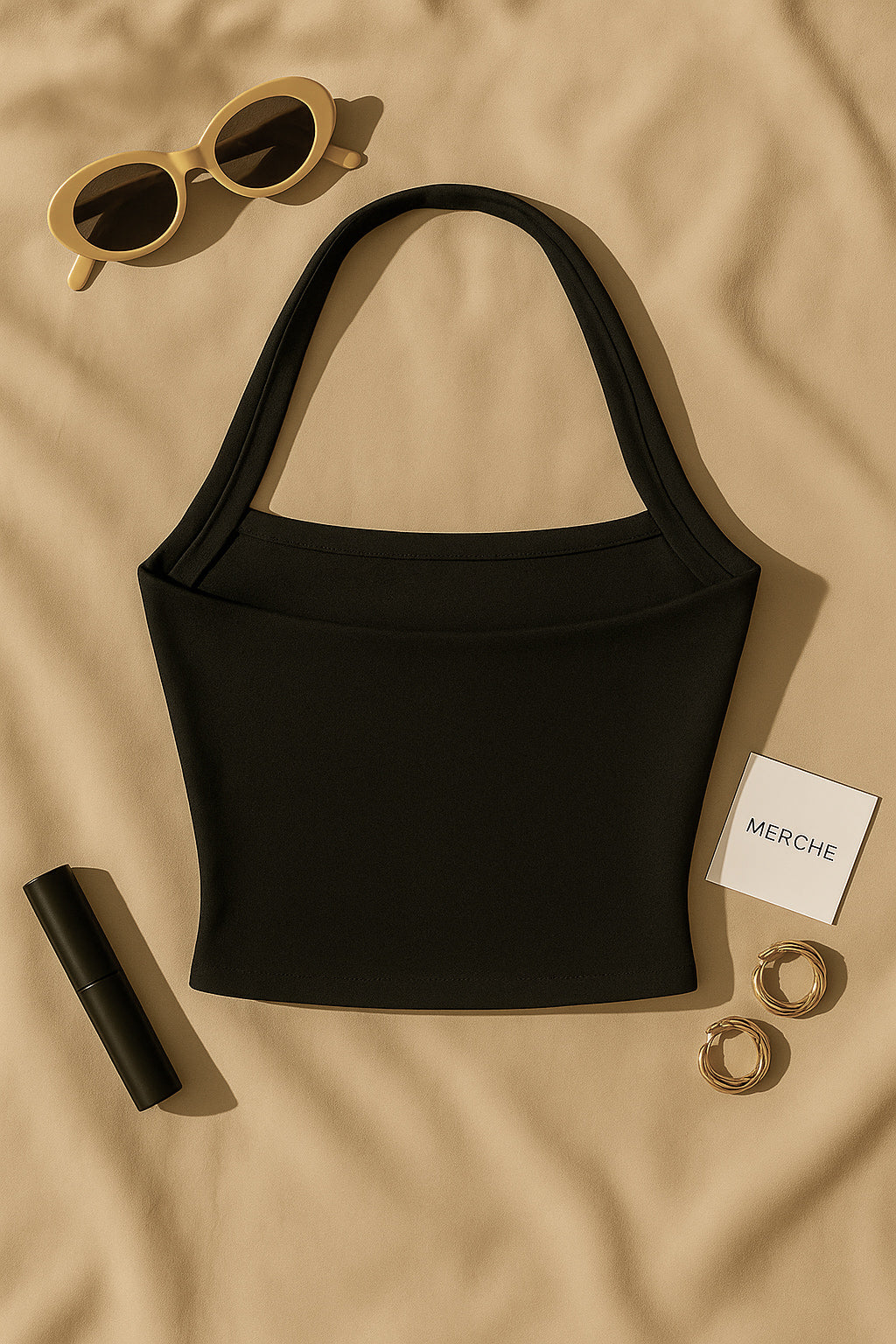 OCEAN VIEW BLACK COWL HALTERNECK TOP