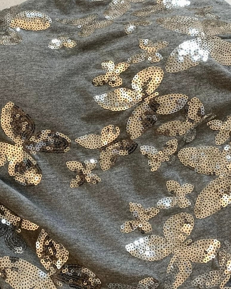 BUTTERFLIES AND EGO PADDED SEQUIN GREY BANDEAU TOP