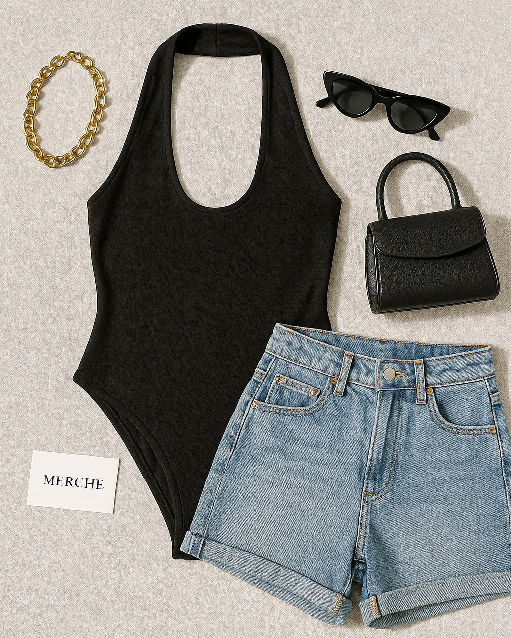 WANT TO BE ME BLACK HALTERNECK BODYSUIT