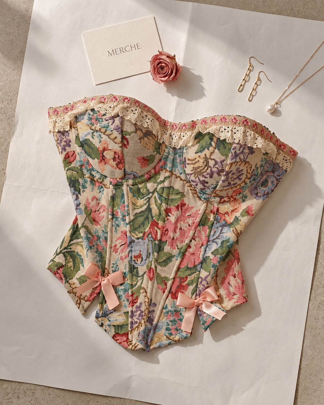 NOT YOUR BARBIE JACQUARD BOW DETAIL PADDED CORSET