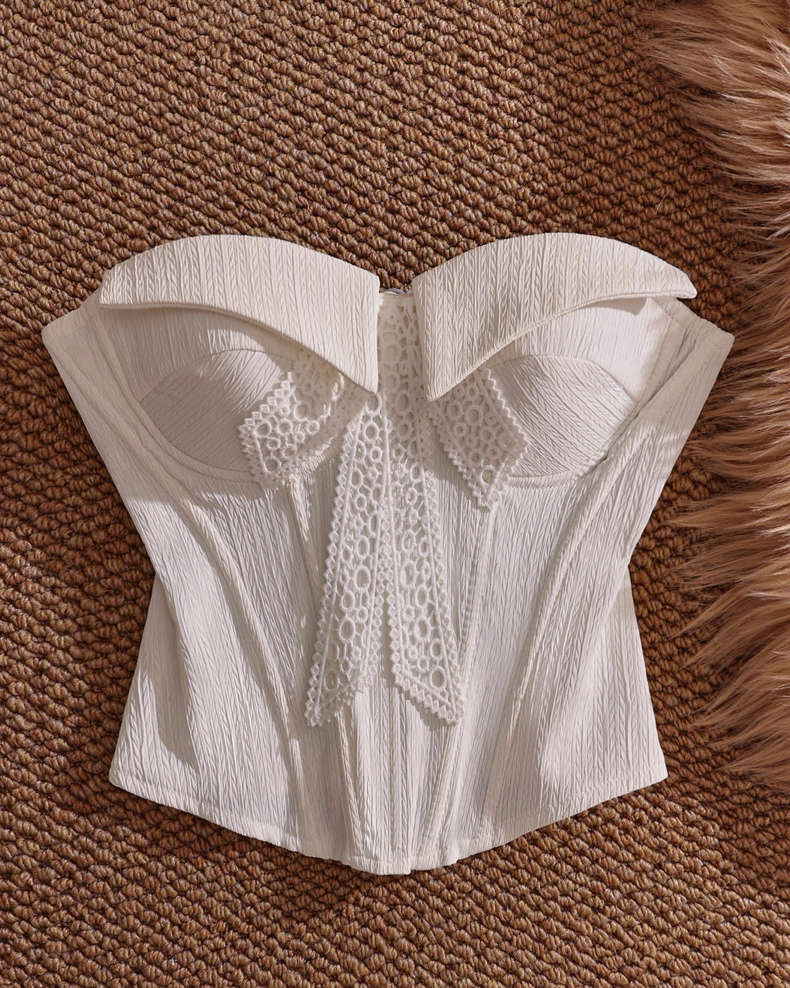 PROBABLY IN PARIS PADDED WHITE APPLIQUE TEXTURED CORSET