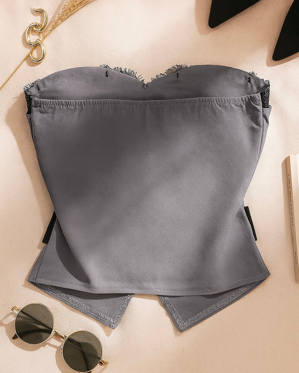 ICONIC THEY SAY BELTED GREY BANDEAU TOP