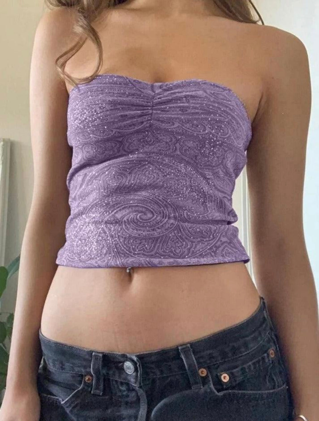 RIDER GIRL PURPLE PRINTED BANDEAU TOP