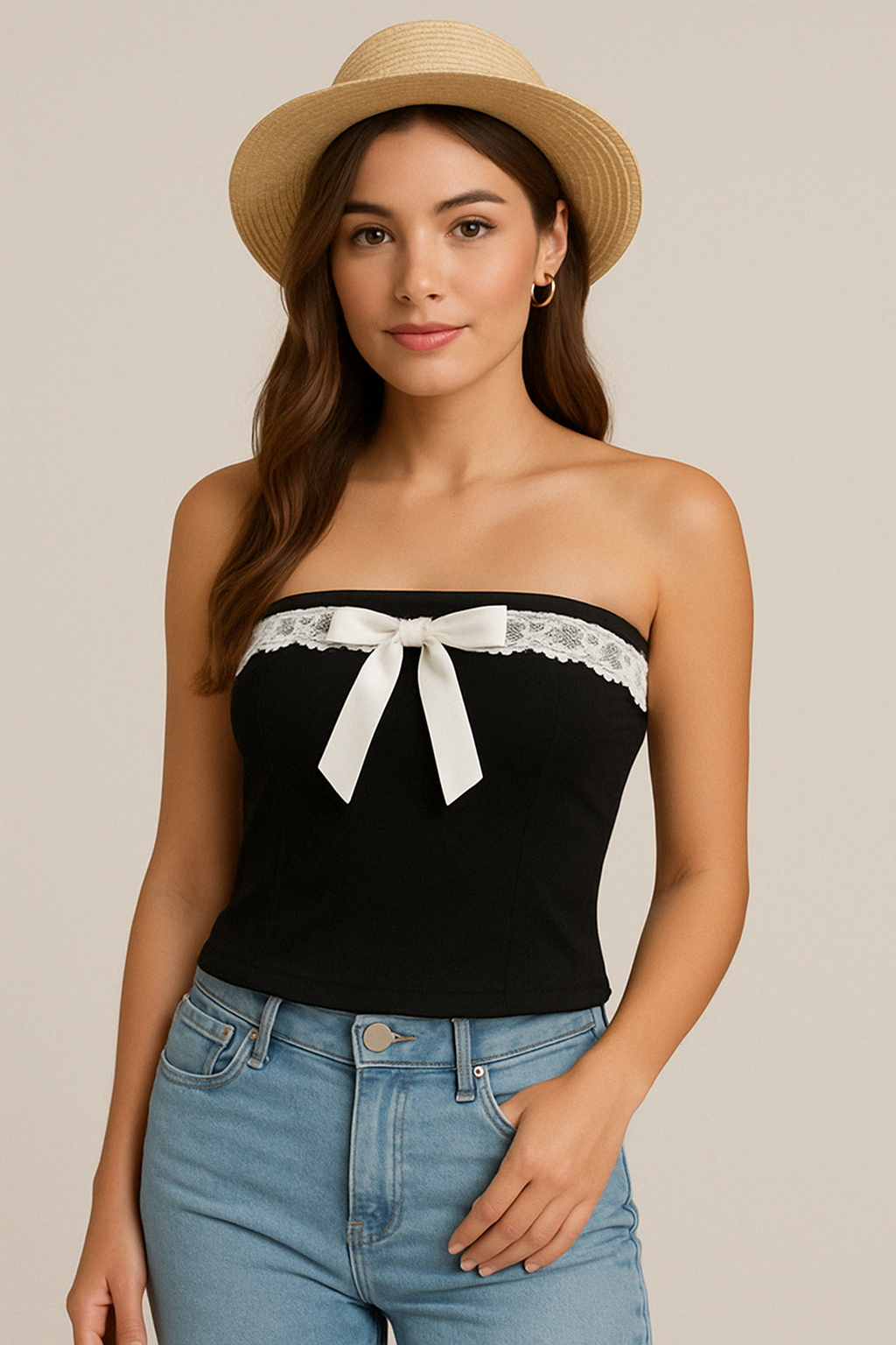 SAYING GOODBYE BLACK LACEY BANDEAU TOP