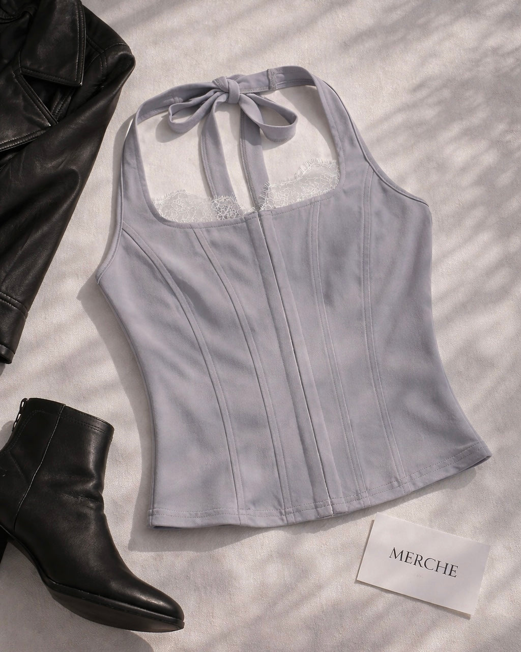 YOU CARE LACE DETAIL CORSETED HALTERNECK TOP