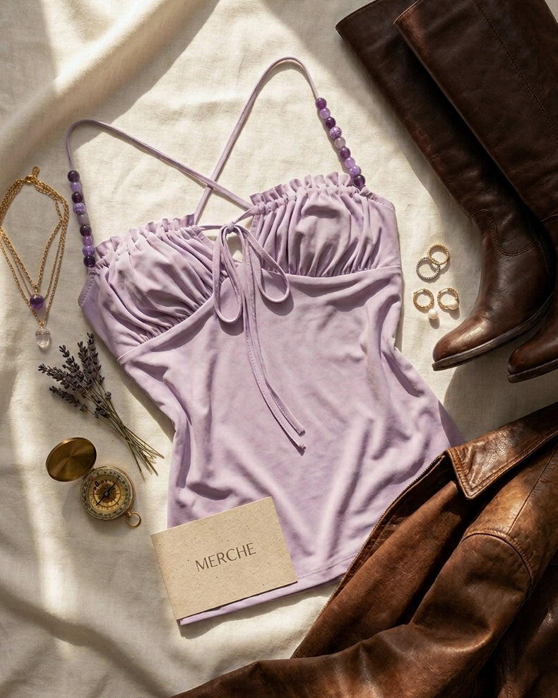 MERMAID OFF-DUTY LILAC BEADED CROSSBACK TOP