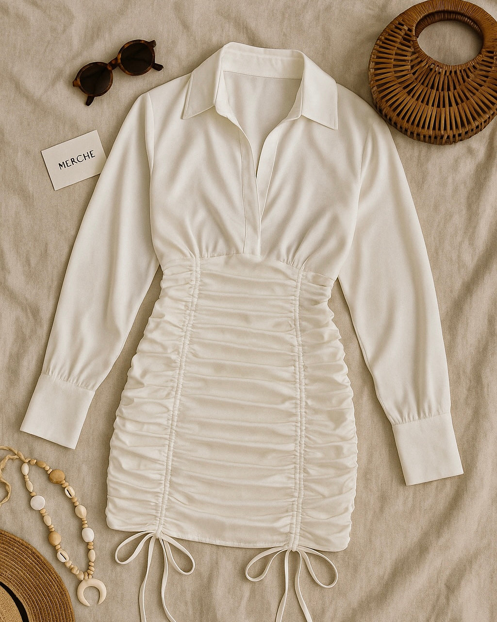 BAY GIRL LUXE WHITE SHIRT DRESS