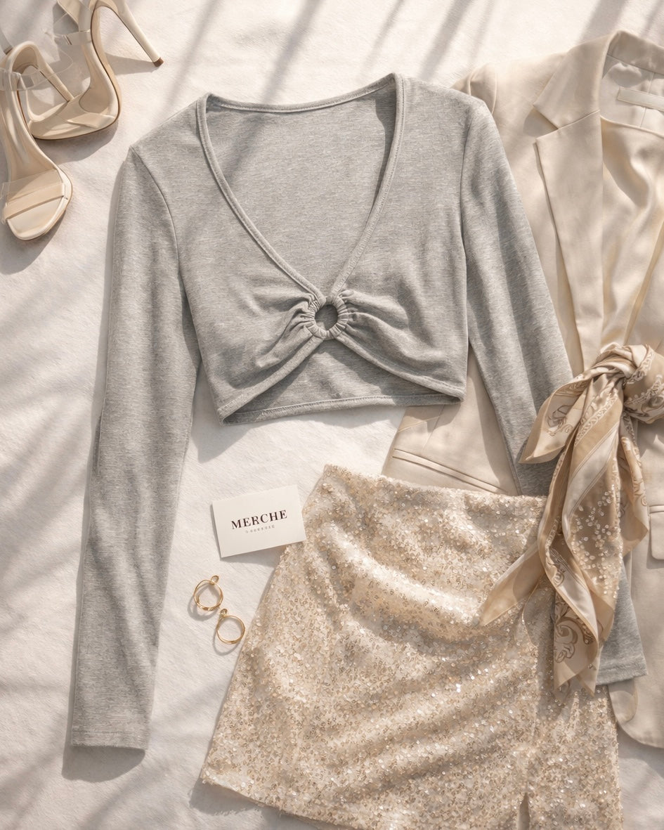 VACAY IN MONACO GREY RING DETAIL CROP TOP